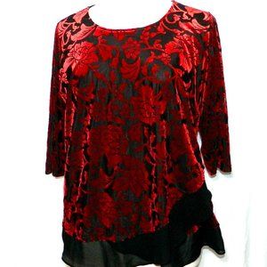 Karen Kane Burgundy/Black Floral Top 0X EUC